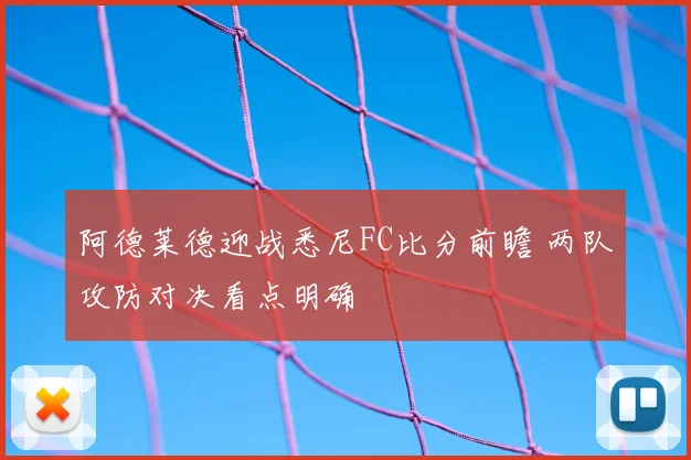 阿德莱德迎战悉尼FC比分前瞻 两队攻防对决看点明确